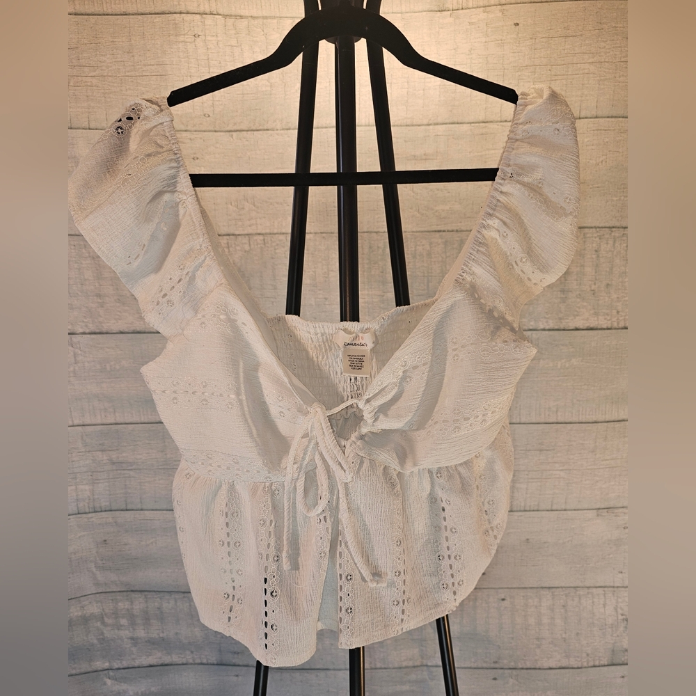 URBAN Romantics Flowy White Eyelet Crop Babydoll Top